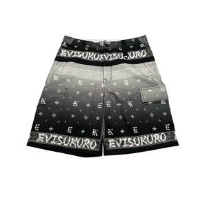 EVISU Gradient Allover Paisley Printed Taper Shorts in Black